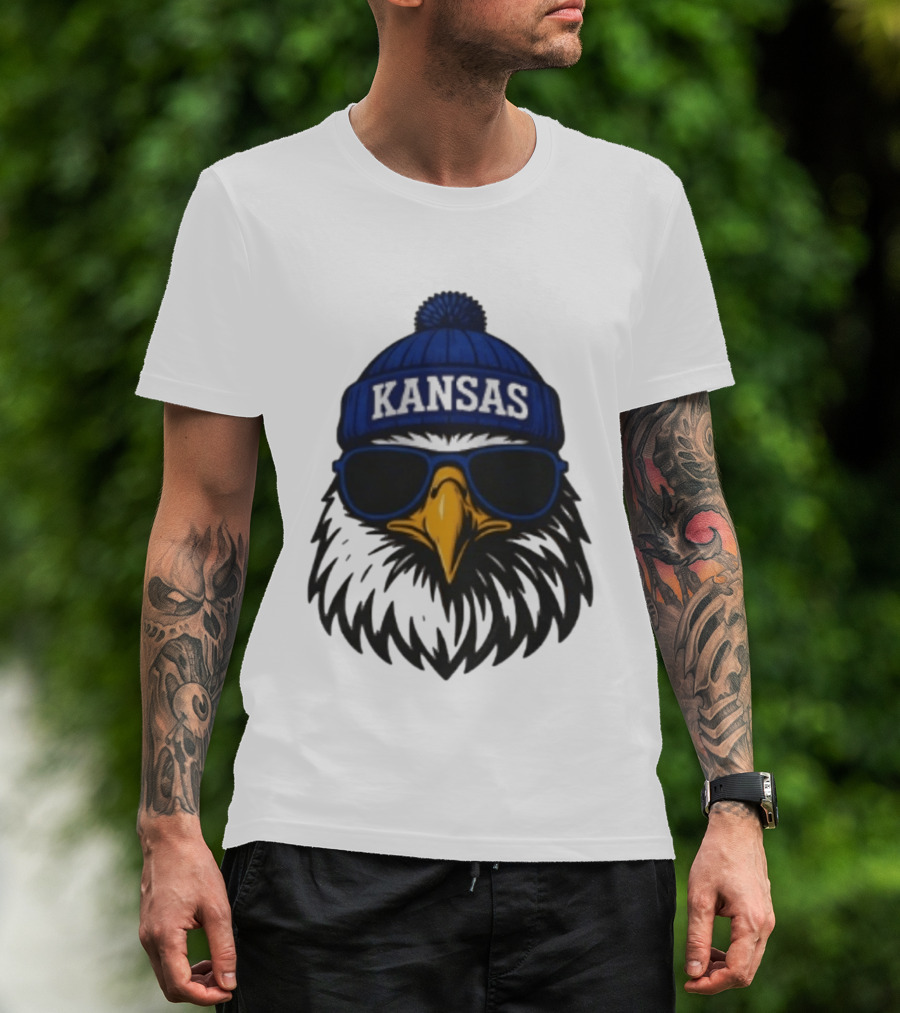 Kansas Jayhawks Jayhawk Hat Glasses Kansas Beanie T-Shirt
