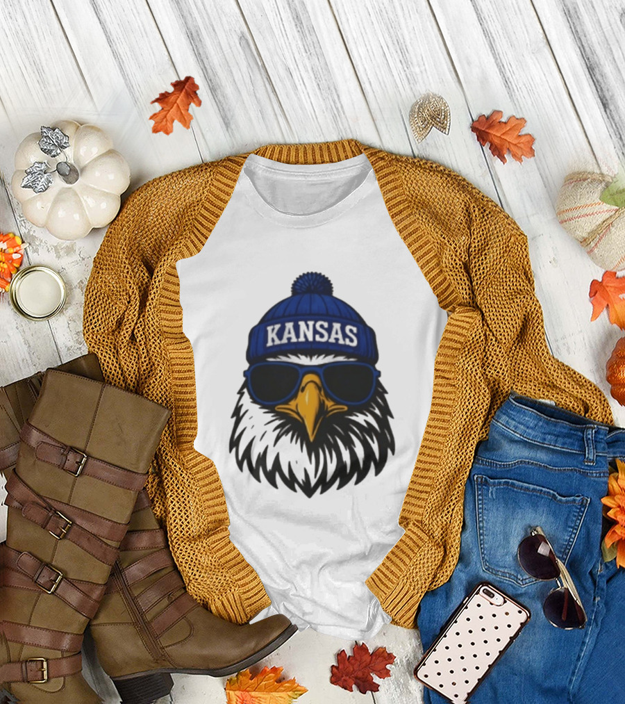 Kansas Jayhawks Jayhawk Hat Glasses Kansas Beanie T-Shirt