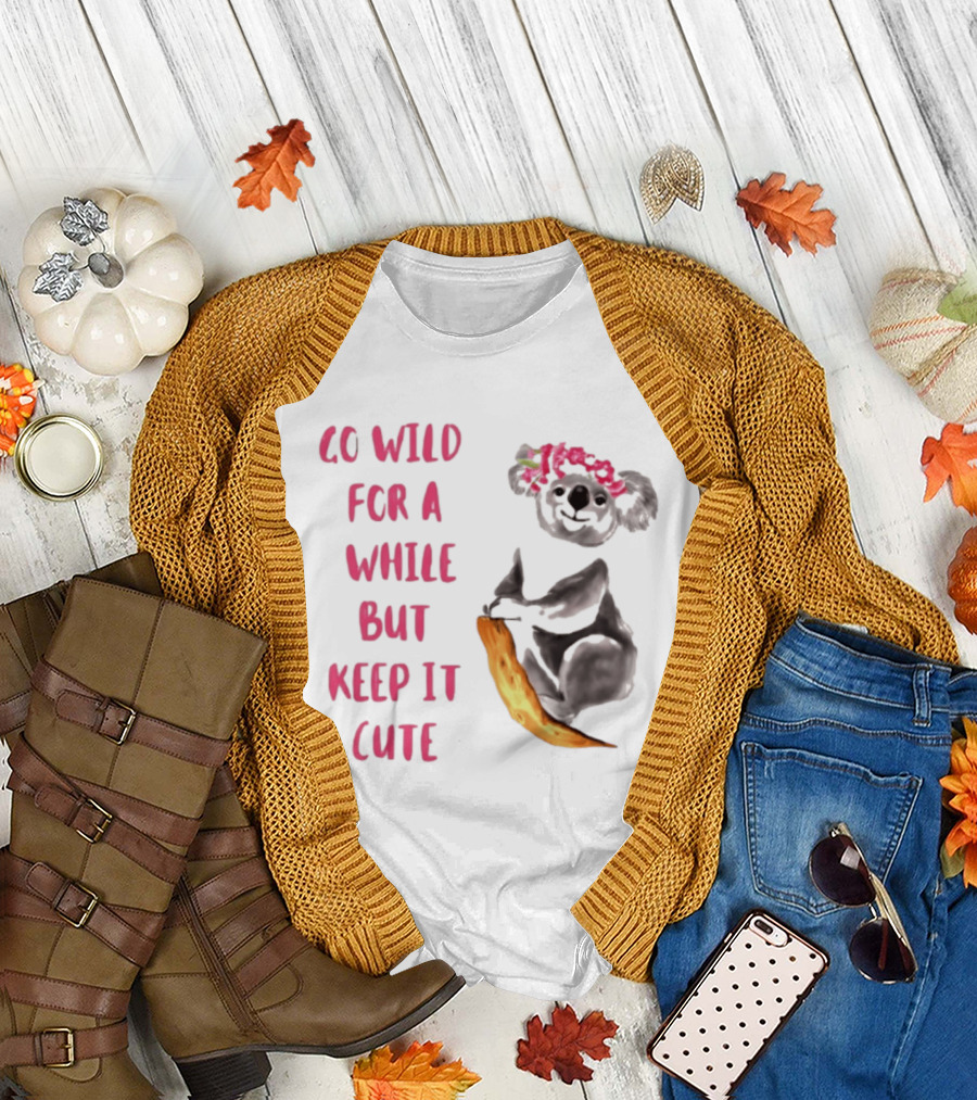 Go Wild For A While But Keep It Cute Koala With Pink Floral Headband T-Shirt