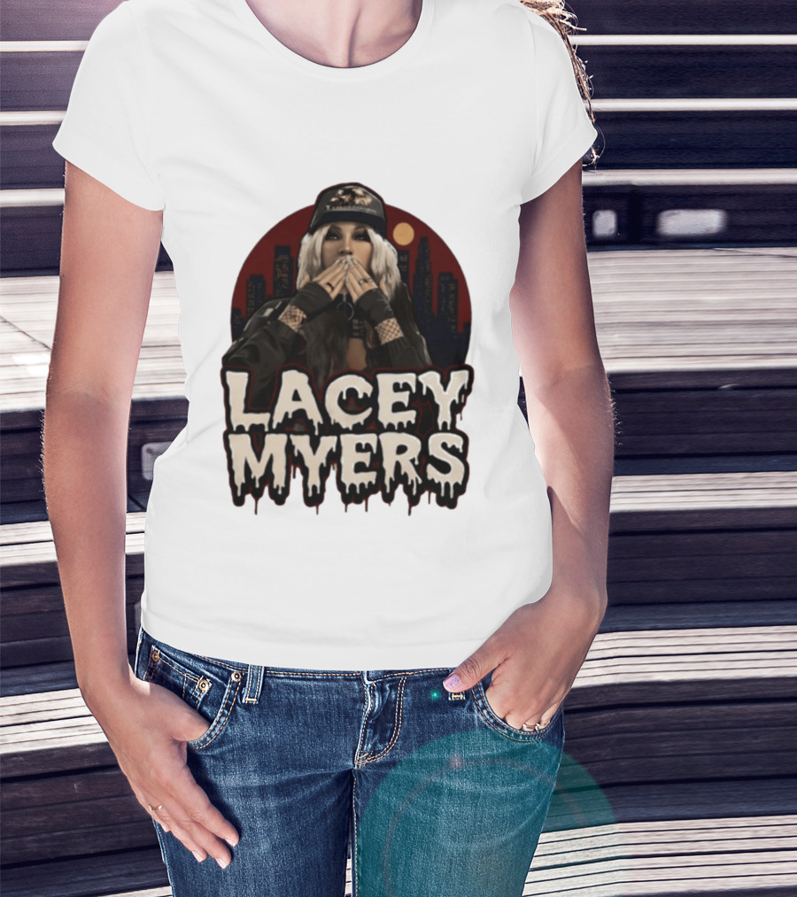 Lacey Myers City Skyline Red Moon Horror T-Shirt