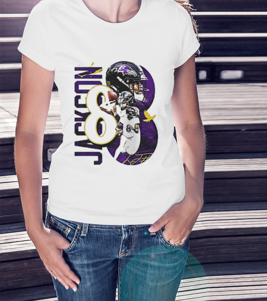 Lamar Jackson 8 Baltimore Ravens NFL Football Star Player T-Shirt