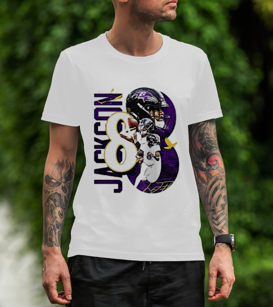 Lamar Jackson 8 Baltimore Ravens NFL Football Star Player T-Shirt