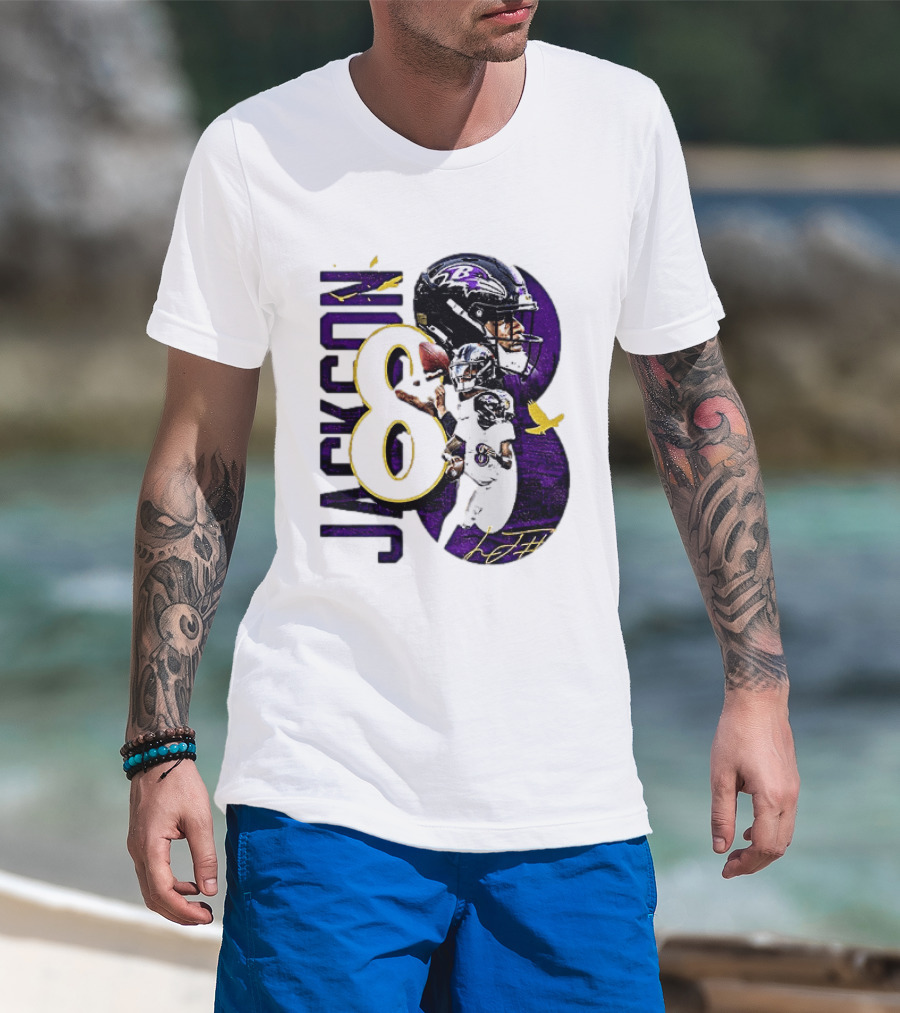 Lamar Jackson 8 Baltimore Ravens NFL Football Star Player T-Shirt