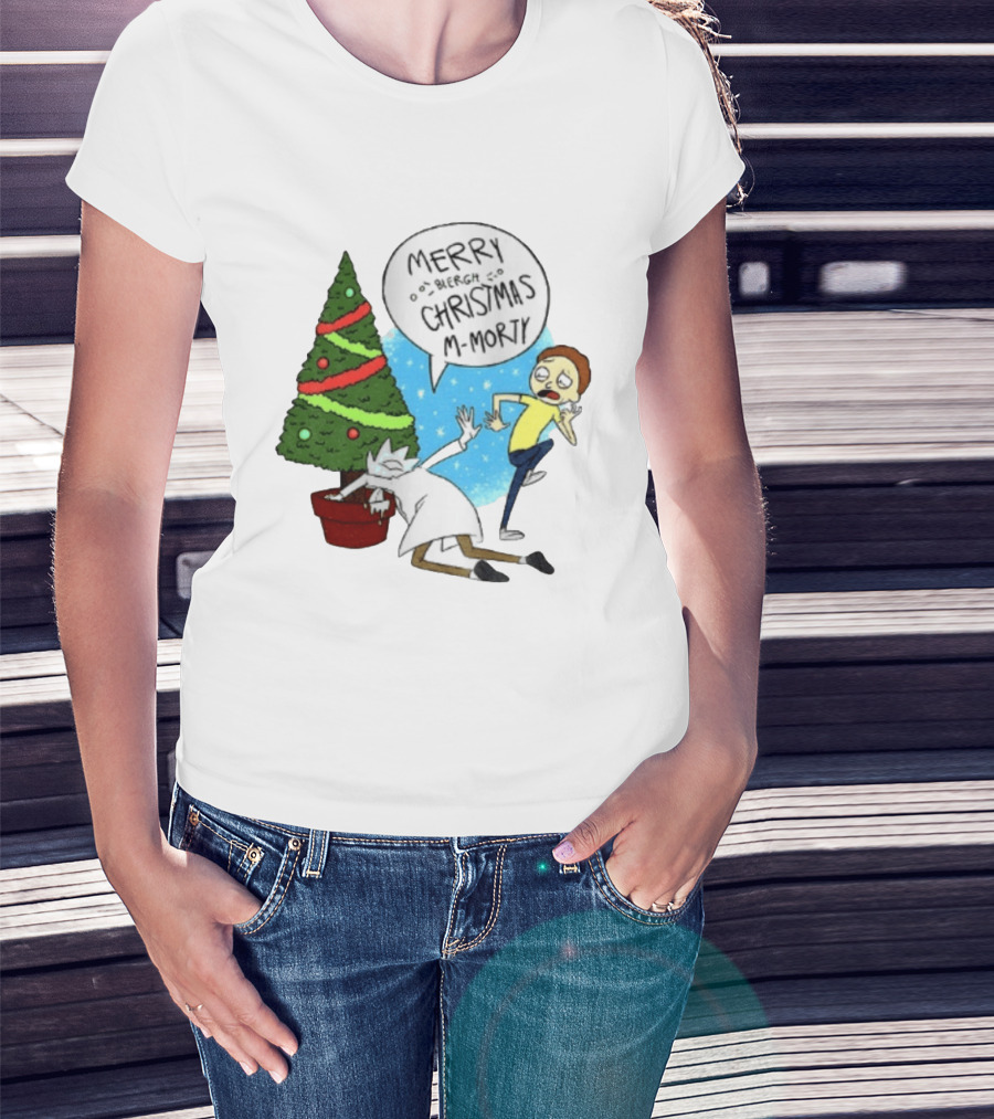 Merry Blergh Christmas M Morty Drunk Ricks Greeting Rick And Morty T-Shirt