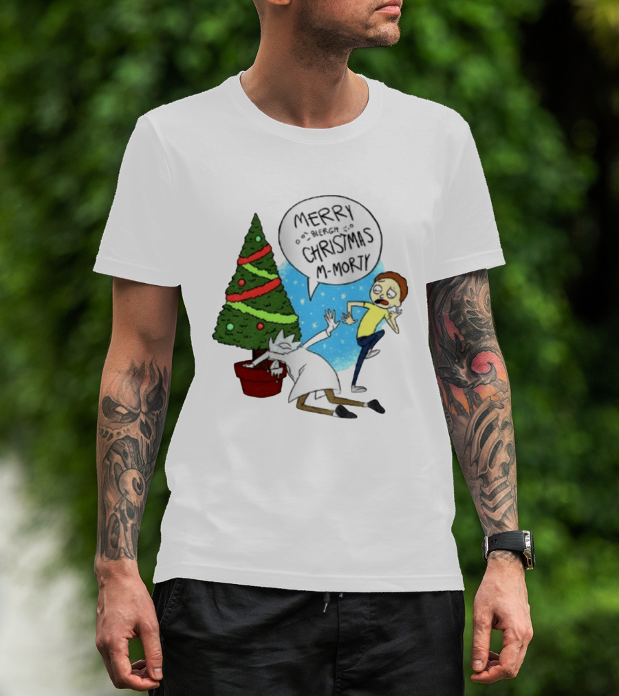 Merry Blergh Christmas M Morty Drunk Ricks Greeting Rick And Morty T-Shirt