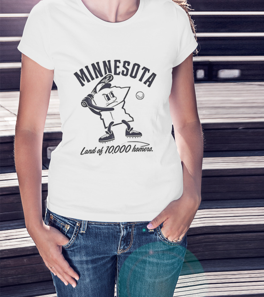 Minnesota Land Of 10000 Homers Baseball Player Swinging Bat T-Shirt