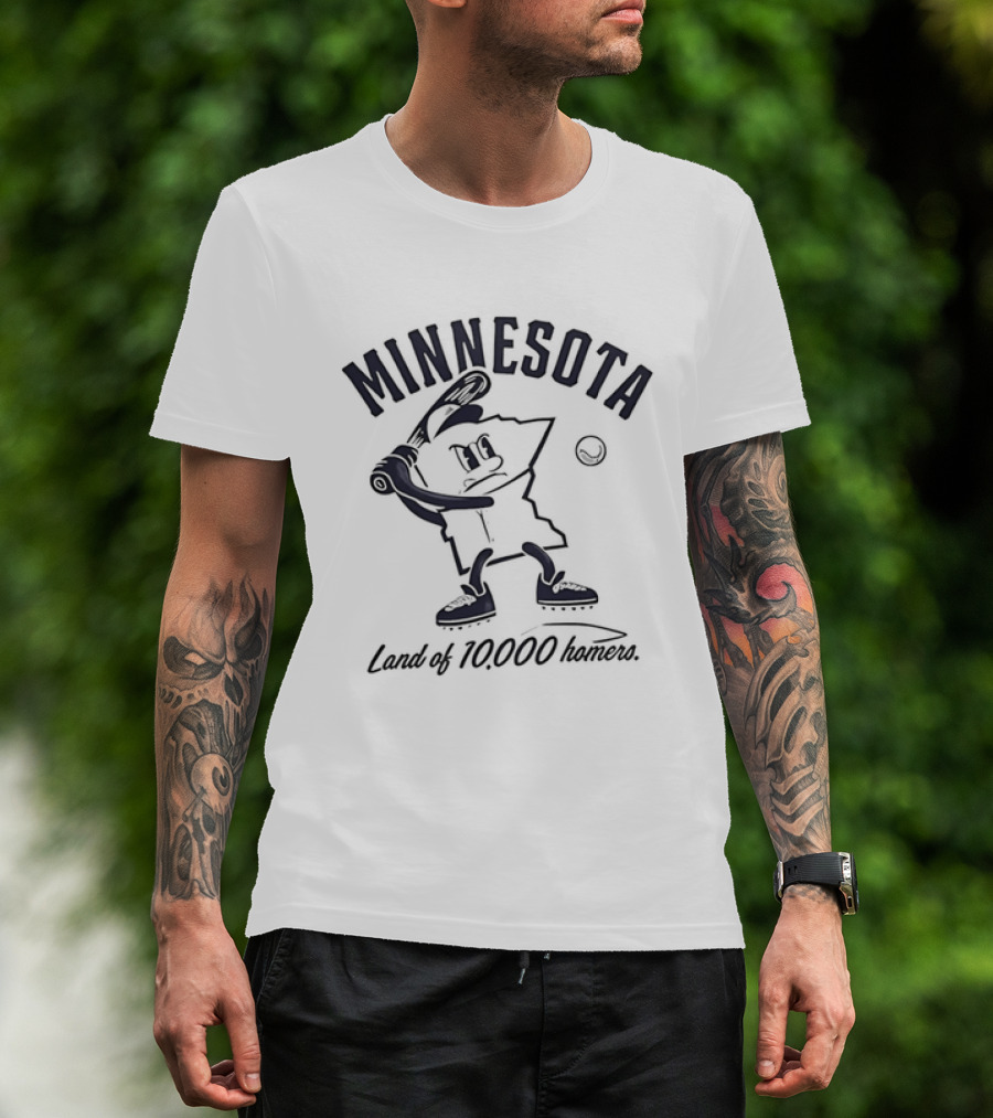 Minnesota Land Of 10000 Homers Baseball Player Swinging Bat T-Shirt