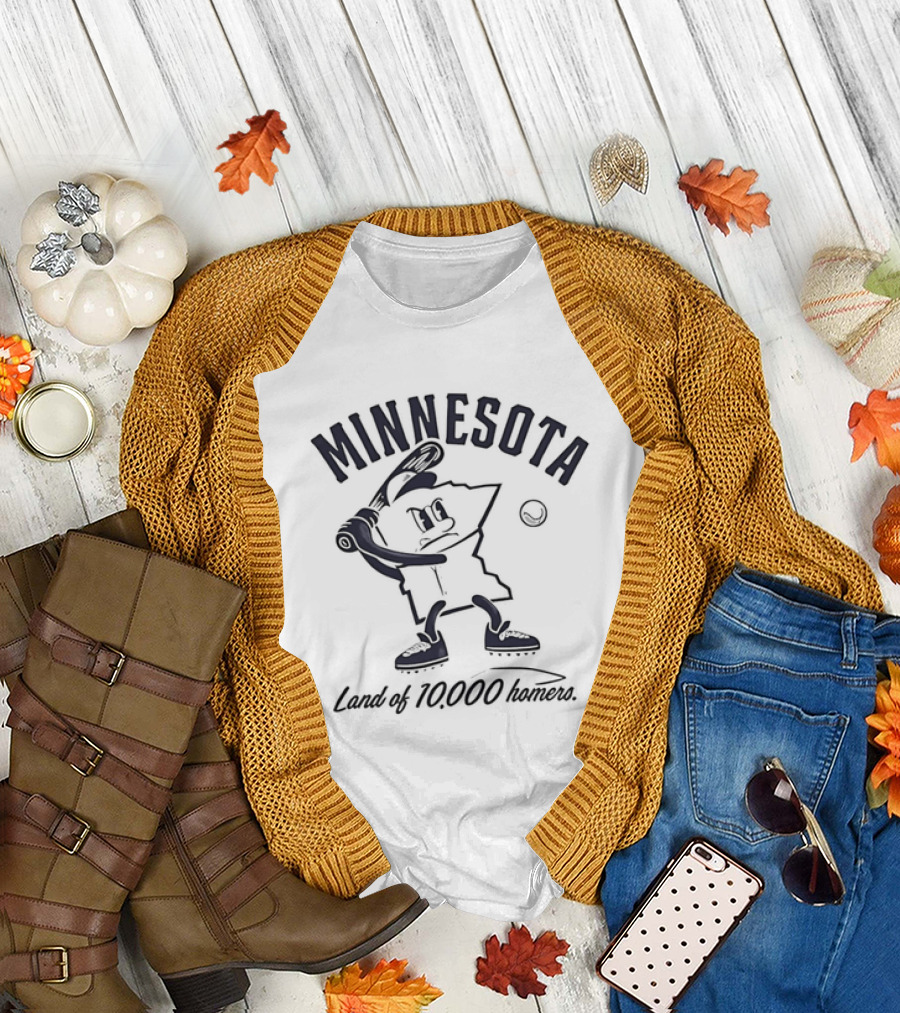 Minnesota Land Of 10000 Homers Baseball Player Swinging Bat T-Shirt
