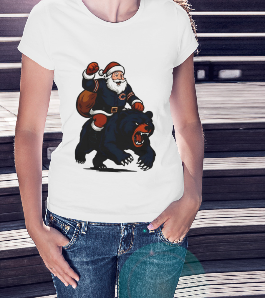 Chicago Bears Santa Claus Riding Bear Christmas Football T-Shirt