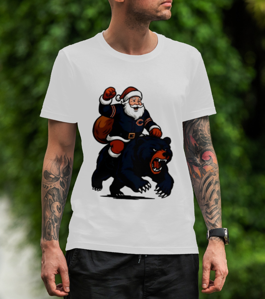 Chicago Bears Santa Claus Riding Bear Christmas Football T-Shirt