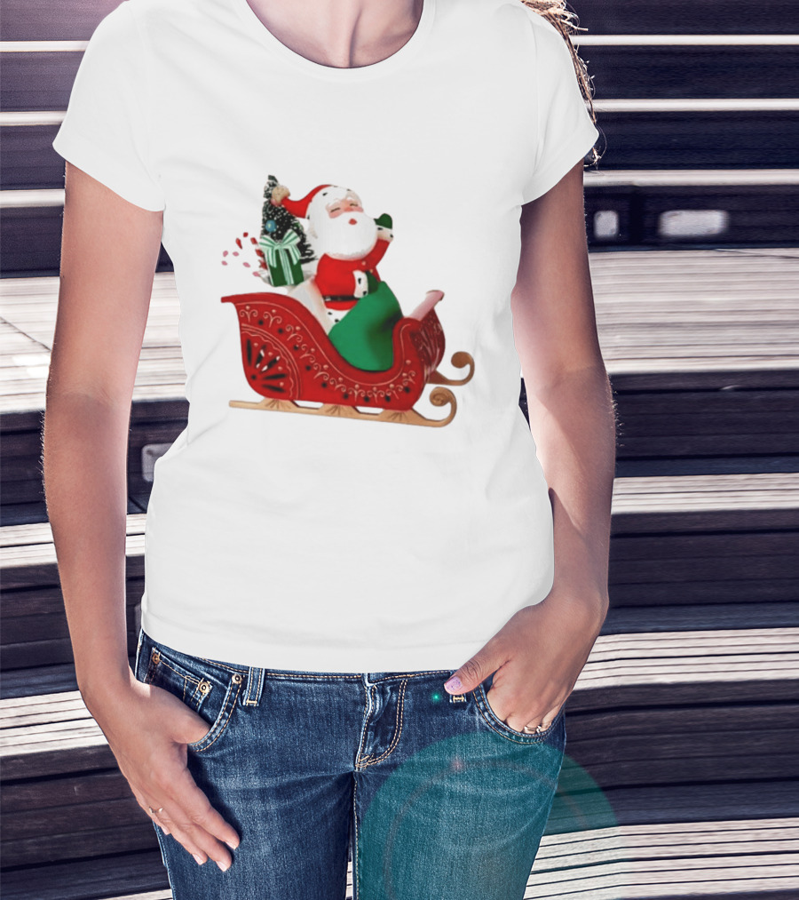 Santa Showtoppers Mini Tree Hallmark White Sleigh Christmas Scene T-Shirt