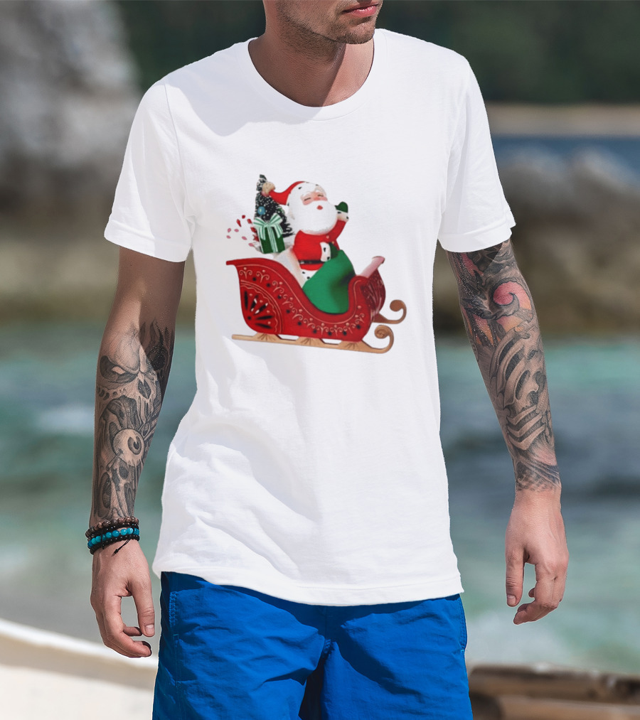 Santa Showtoppers Mini Tree Hallmark White Sleigh Christmas Scene T-Shirt