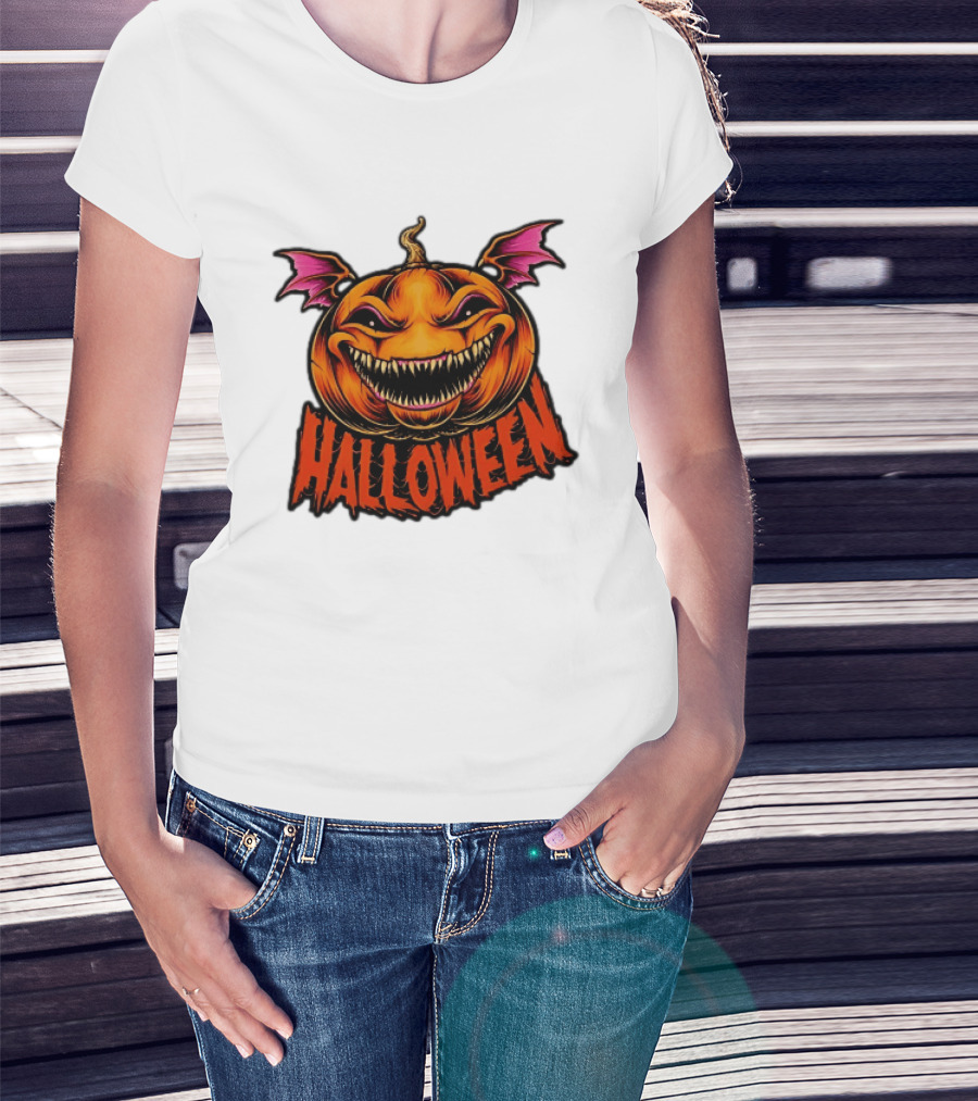 Halloween Bat Winged Jack O' Lantern Pumpkin T-Shirt