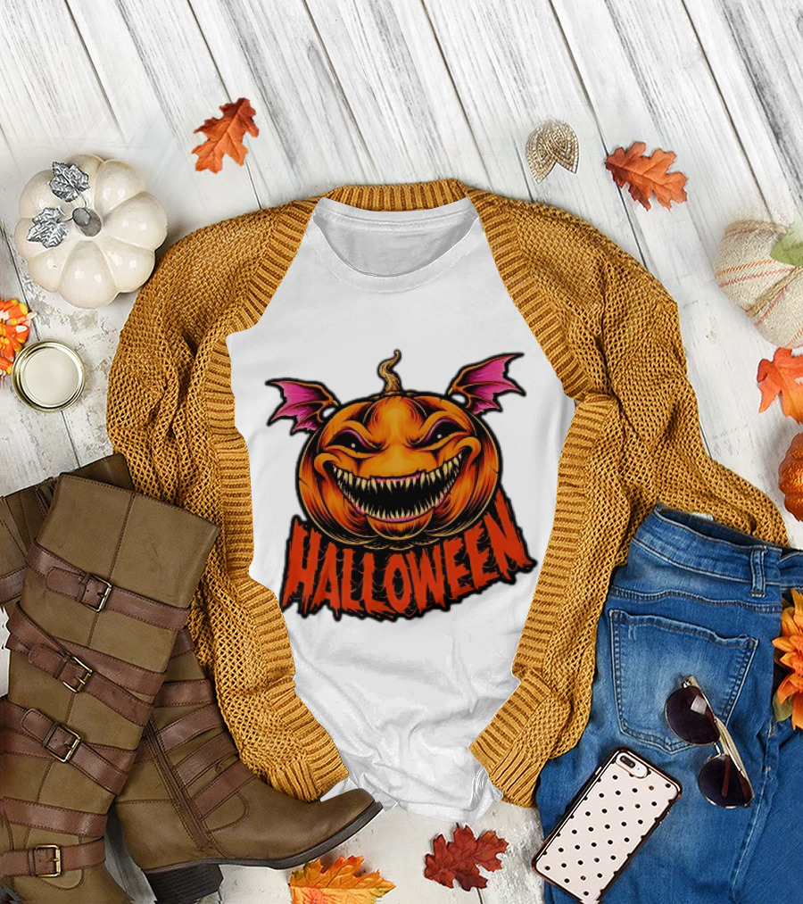 Halloween Bat Winged Jack O' Lantern Pumpkin T-Shirt