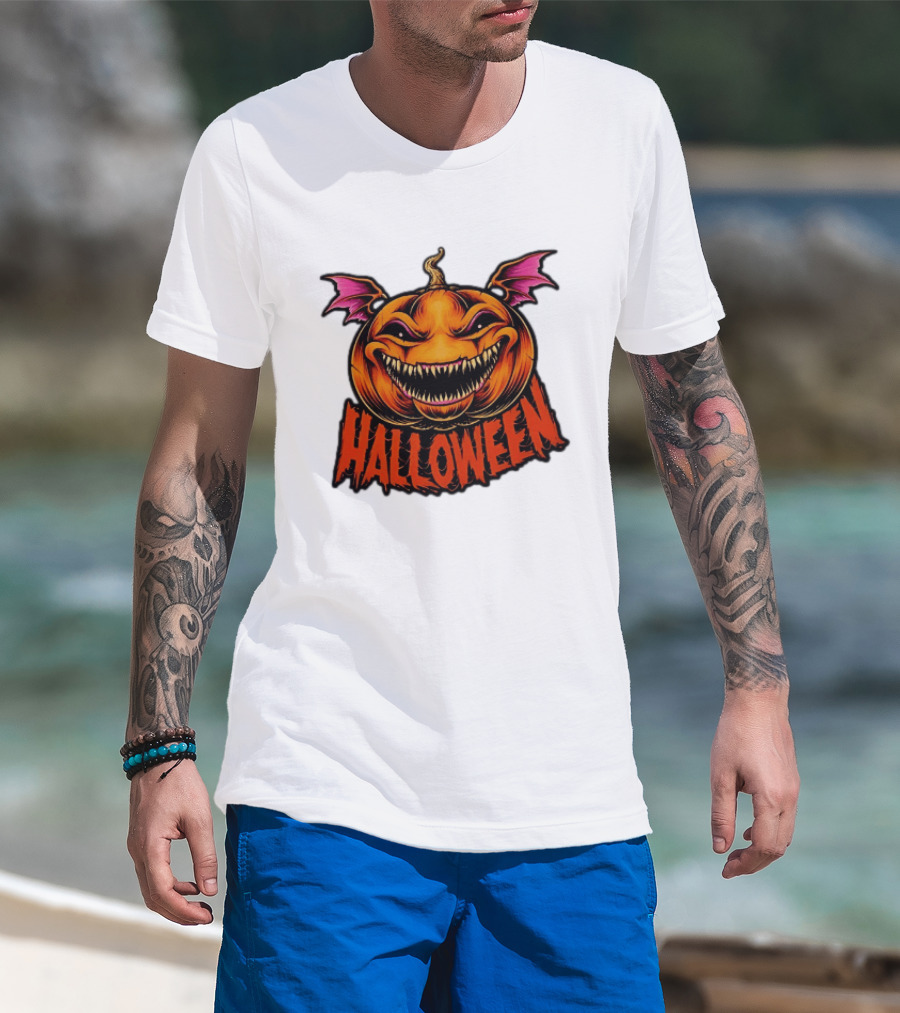 Halloween Bat Winged Jack O' Lantern Pumpkin T-Shirt