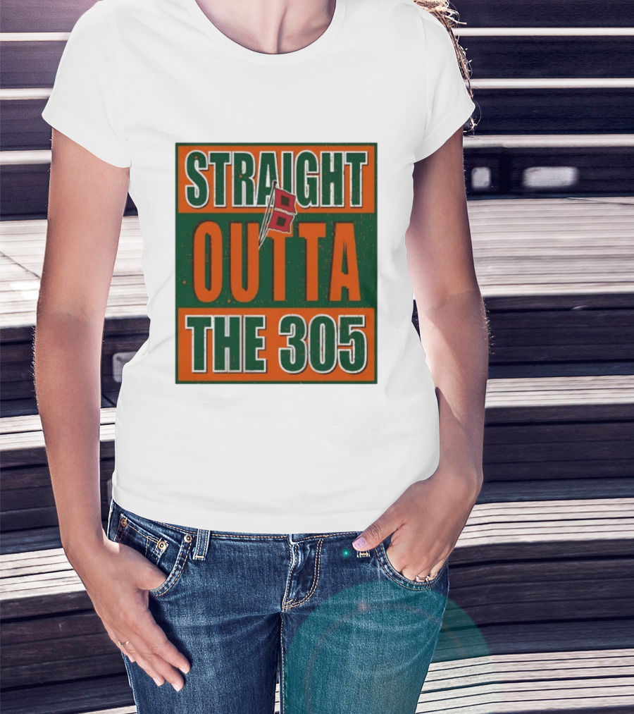 Straight Outta The 305 Miami Hurricane Spirit Flag T-Shirt