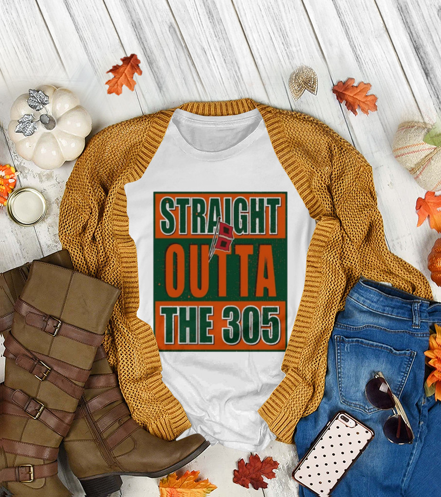 Straight Outta The 305 Miami Hurricane Spirit Flag T-Shirt