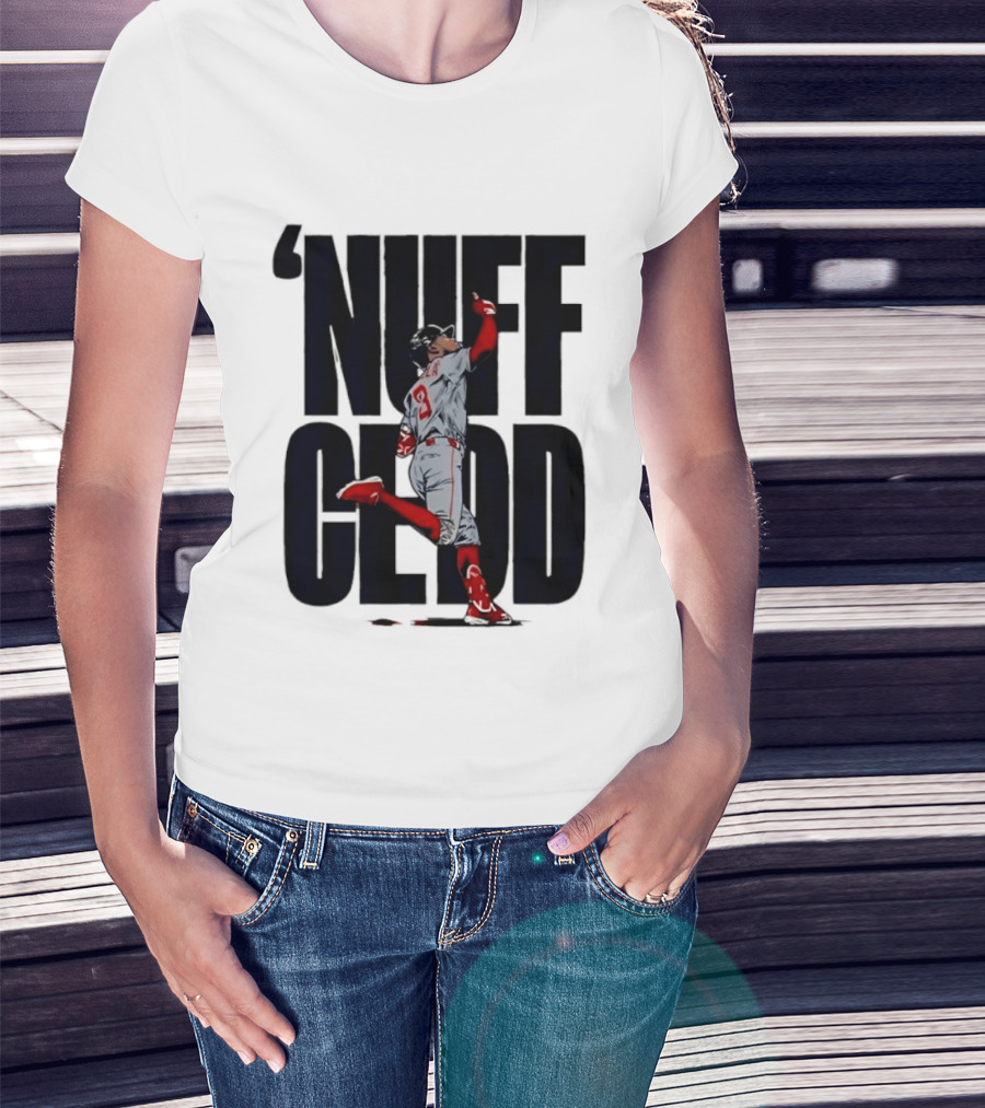 Nuff Cedd Baseball Player Number 9 Running Bases Pointing Up T-Shirt