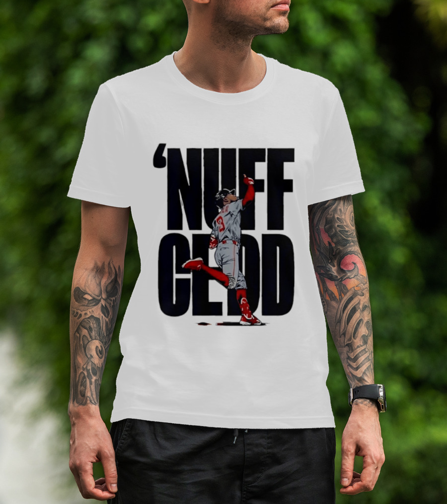Nuff Cedd Baseball Player Number 9 Running Bases Pointing Up T-Shirt