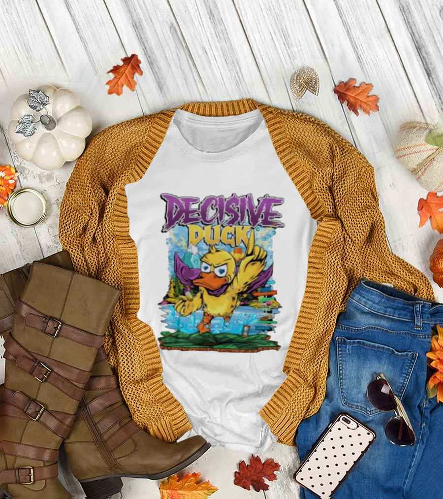 Decisive Duck Adventure Cartoon Style Colorful Forest Scene T-Shirt