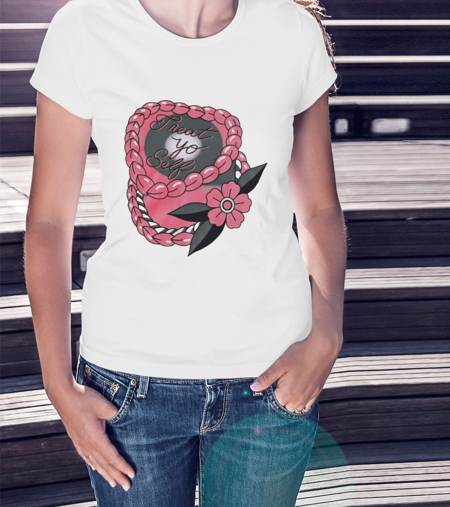 Treat Yo Self Floral Lei Parks And Recreation Pink Flower T-Shirt
