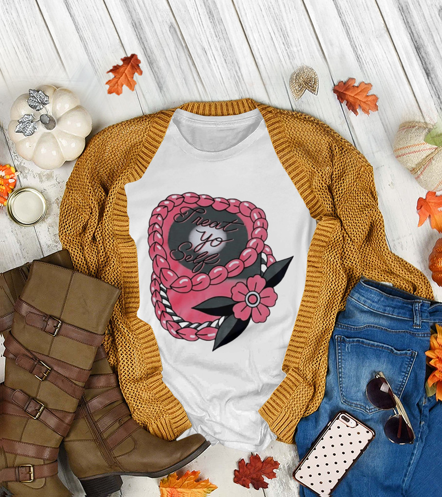 Treat Yo Self Floral Lei Parks And Recreation Pink Flower T-Shirt