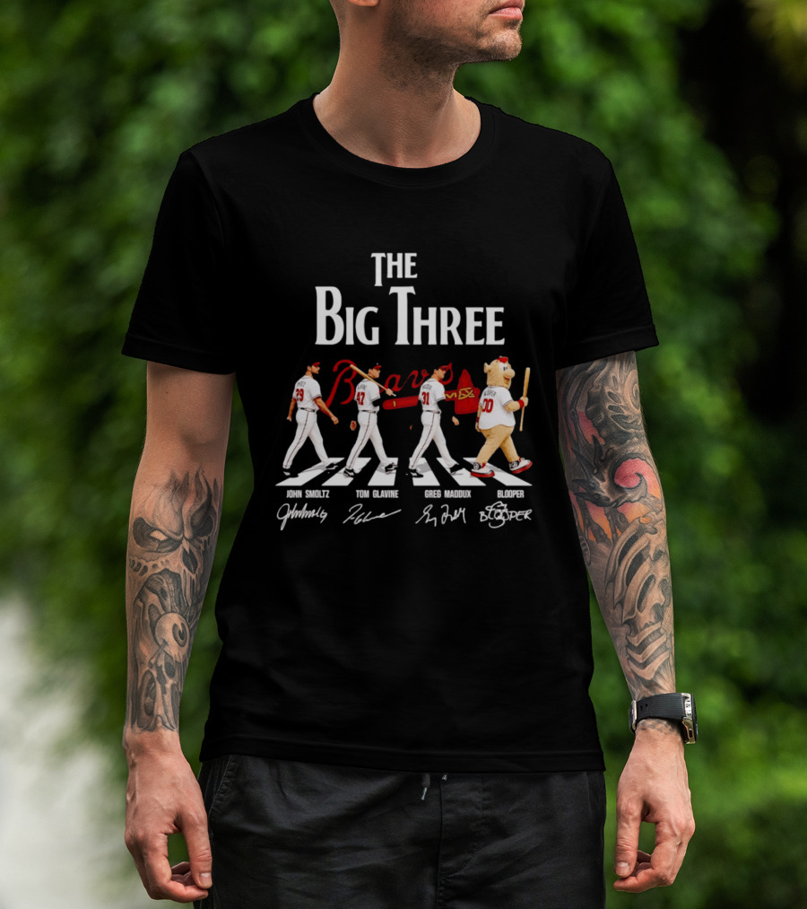 Atlanta Braves The Big Three John Smoltz Tom Glavine Greg Maddux Blooper T-Shirt