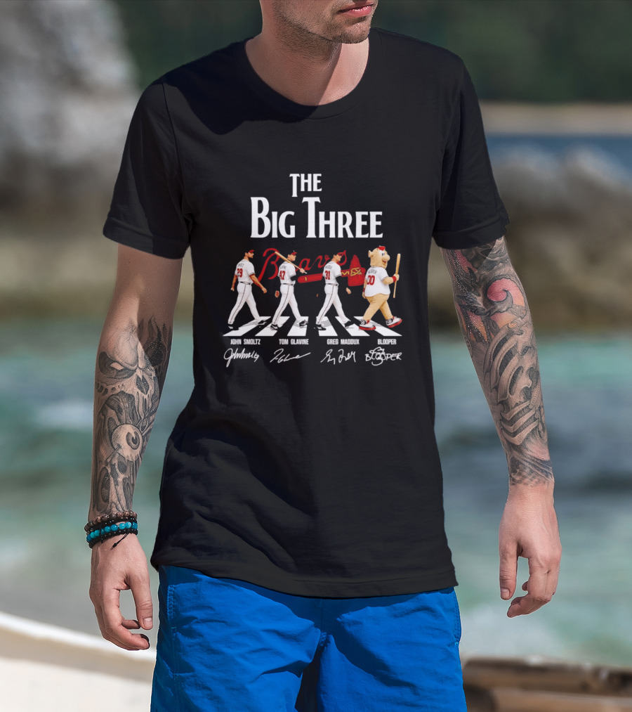 Atlanta Braves The Big Three John Smoltz Tom Glavine Greg Maddux Blooper T-Shirt