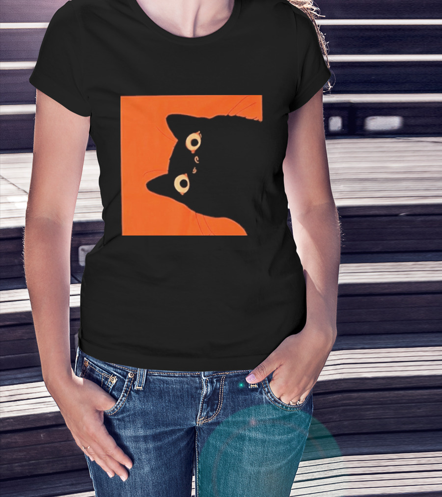 Orange Black Cat Peeking T-Shirt