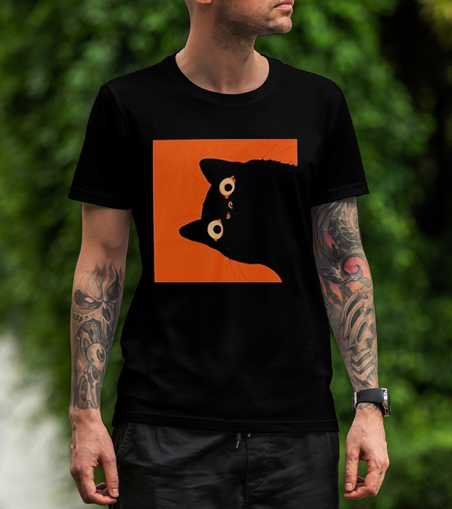 Orange Black Cat Peeking T-Shirt