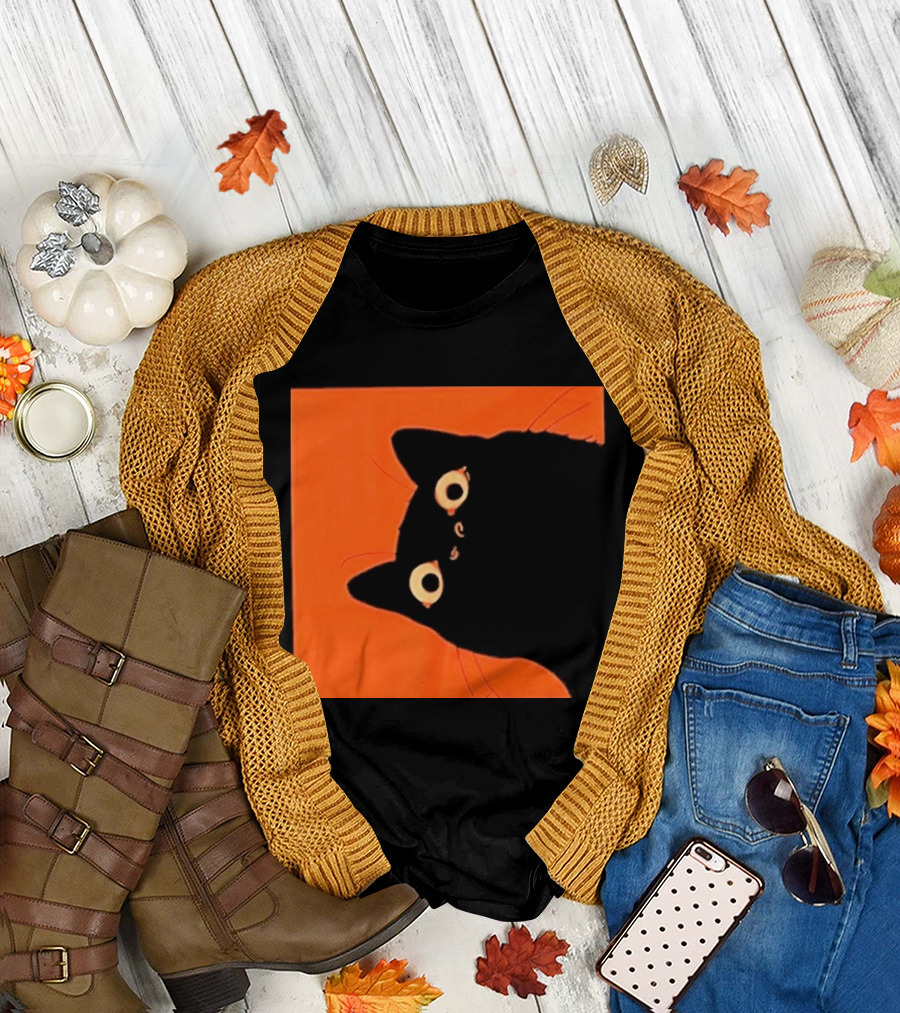 Orange Black Cat Peeking T-Shirt