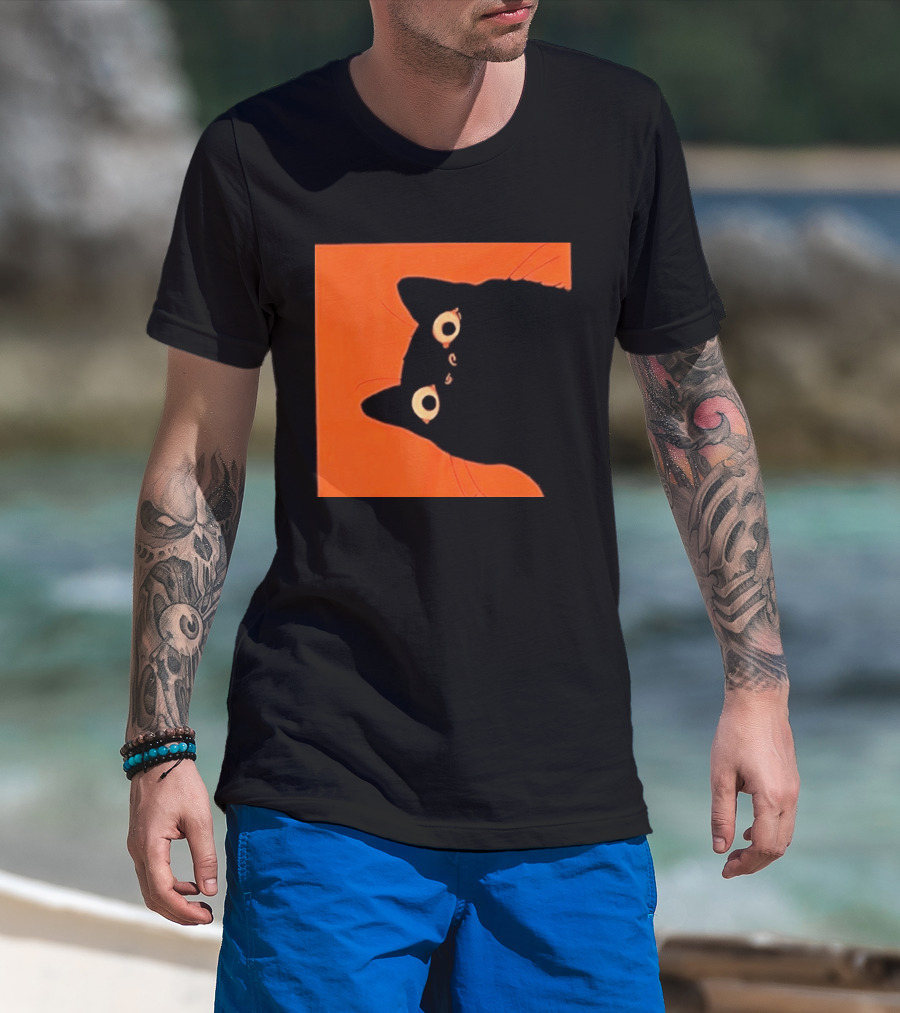 Orange Black Cat Peeking T-Shirt