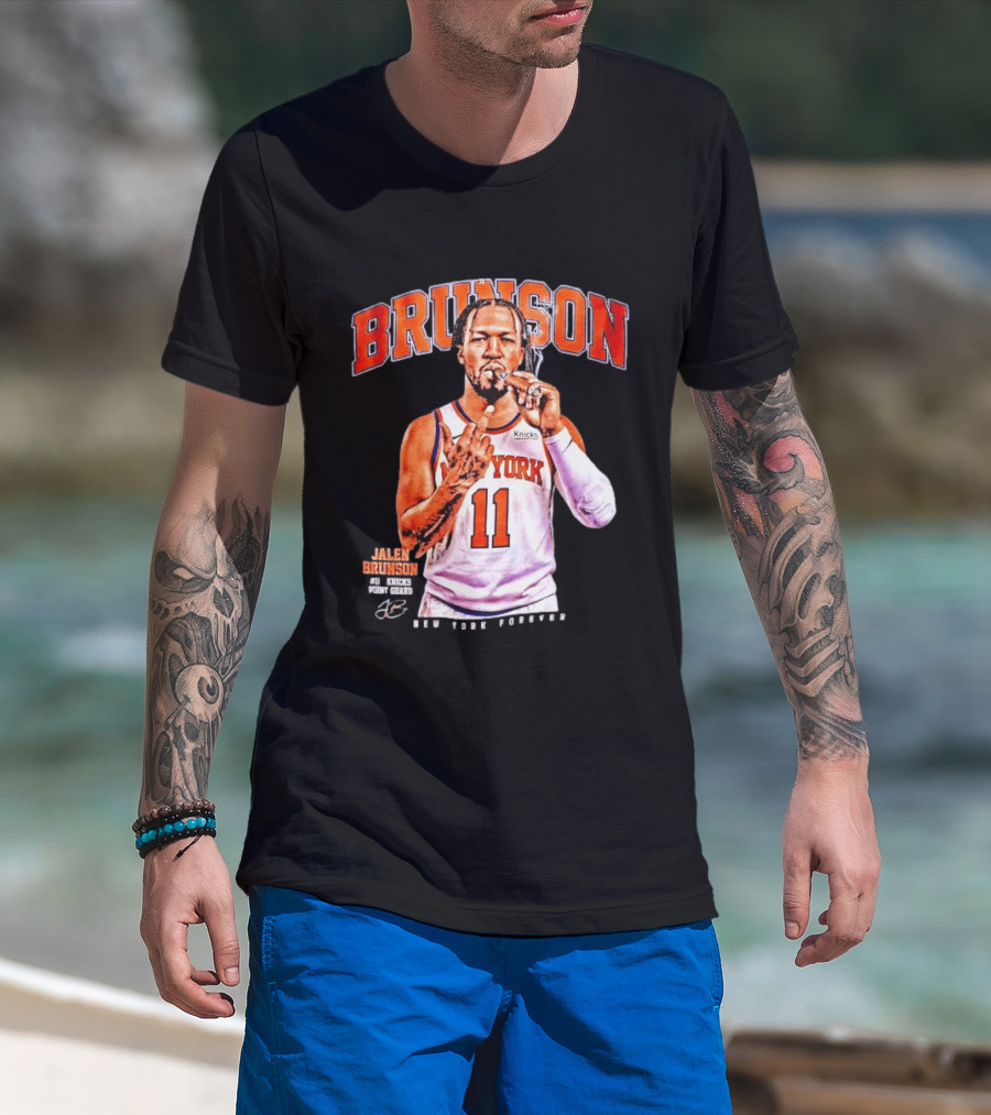 Jalen Brunson Middle Finger New York Knicks NBA Point Guard Brunson 11 Old Yolk Records Knicks T-Shirt