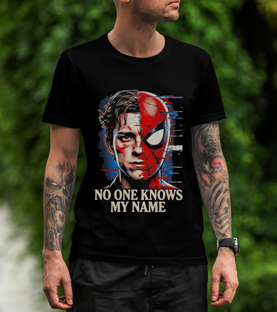 Tom Holland Spider Man No One Knows My Name Split Face Comic T-Shirt