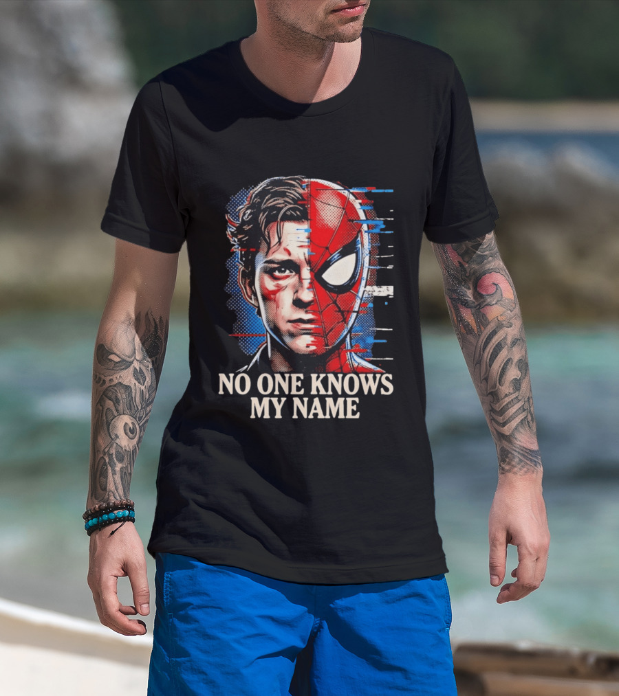 Tom Holland Spider Man No One Knows My Name Split Face Comic T-Shirt