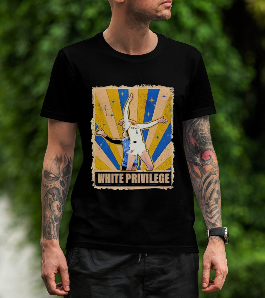 White Privilege Basketball Collision Moment Blue Yellow Starburst T-Shirt
