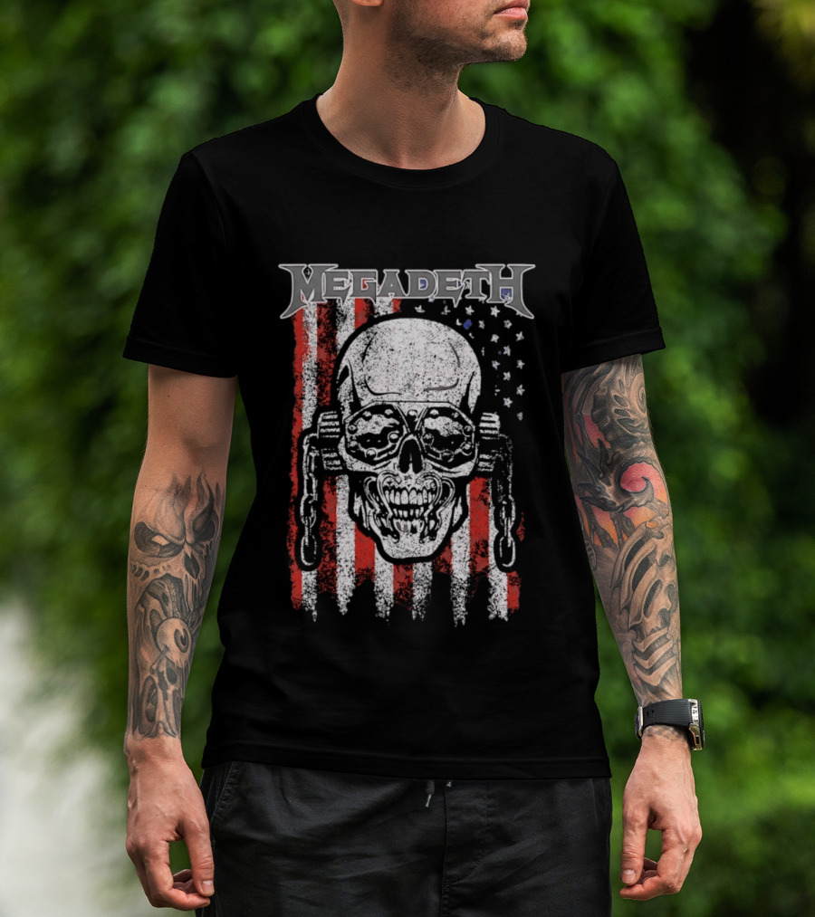 Megadeth American Flag Skull Distressed Chain T-Shirt