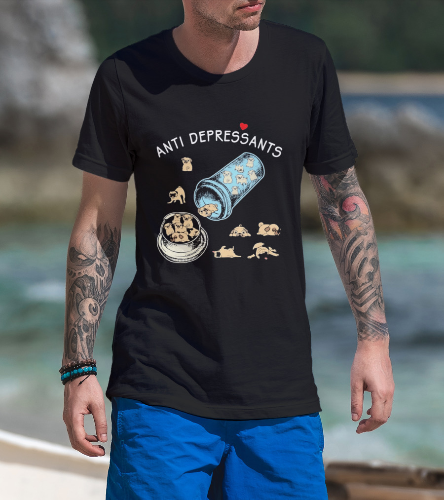 Anti Depressants Pug Puppies In Pill Bottle T-Shirt