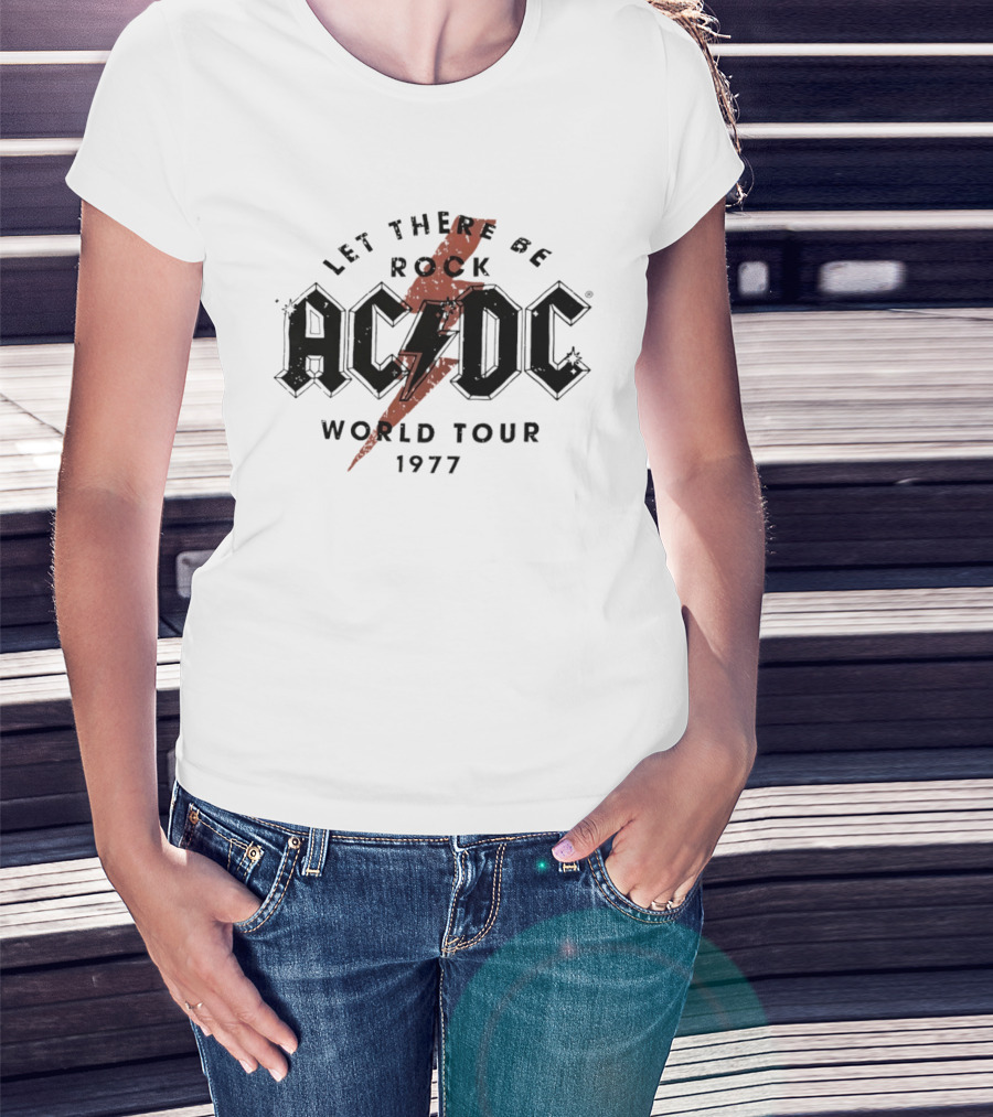 AC DC Let There Be Rock 1977 World Tour Lightning Bolt T-Shirt