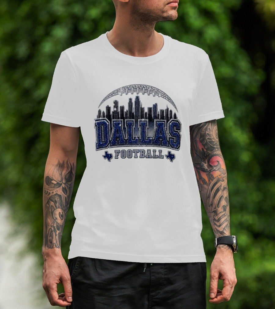Dallas Football Skyline Rhinestone Texas Cityscape T-Shirt
