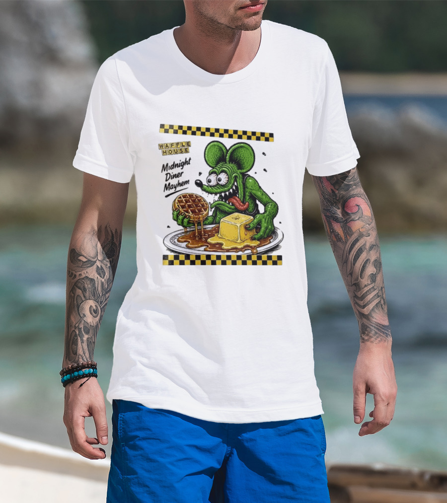 Rat Fink Waffle House Midnight Diner Mayhem Stay Golden T-Shirt
