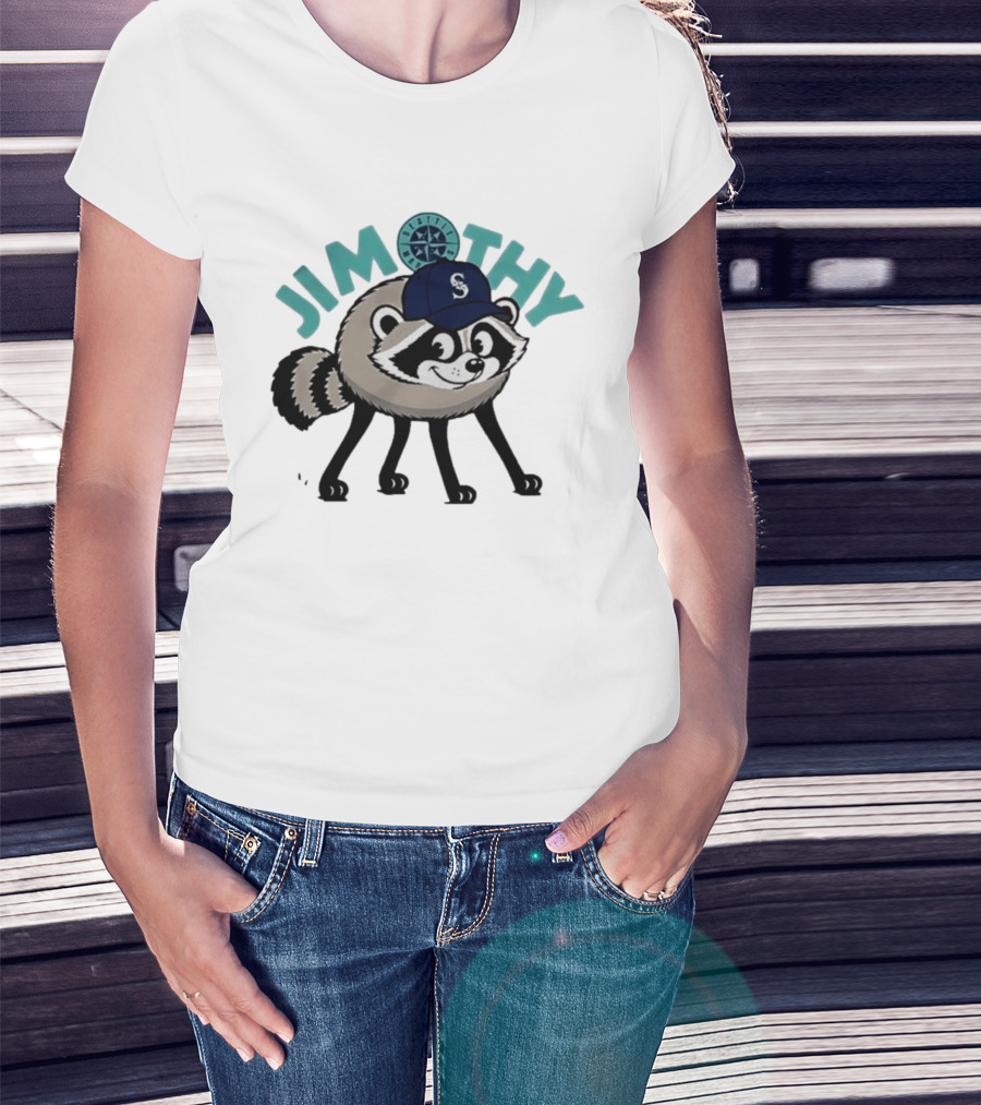 Seattle Mariners Jimothy Raccoon Character With Team Cap And Compass T-Shirt