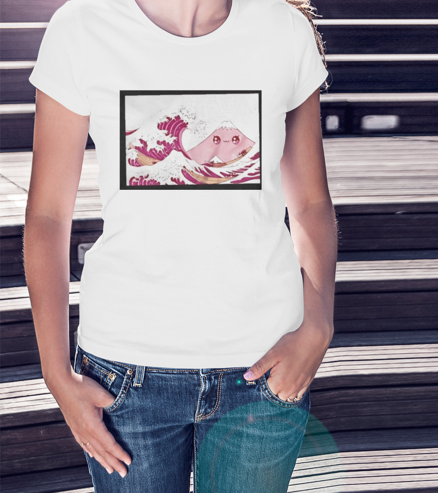 Kawaii Great Wave Pink Mountain Anime T-Shirt