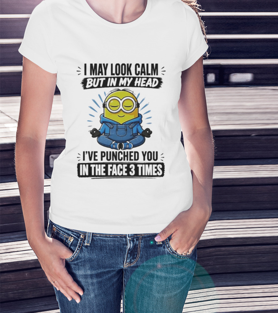 Minion I May Look Calm But In My Head I've Punched You In The Face 3 Times Meditating Blue Overalls T-Shirt