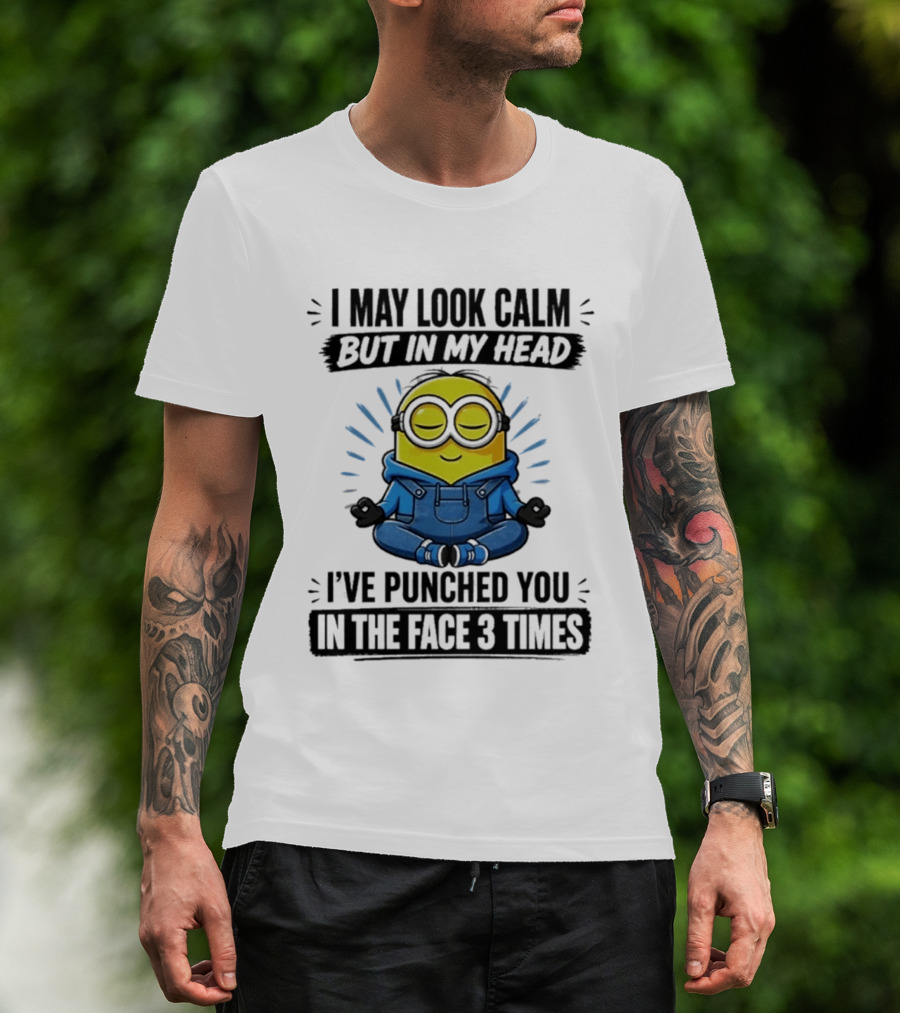 Minion I May Look Calm But In My Head I've Punched You In The Face 3 Times Meditating Blue Overalls T-Shirt