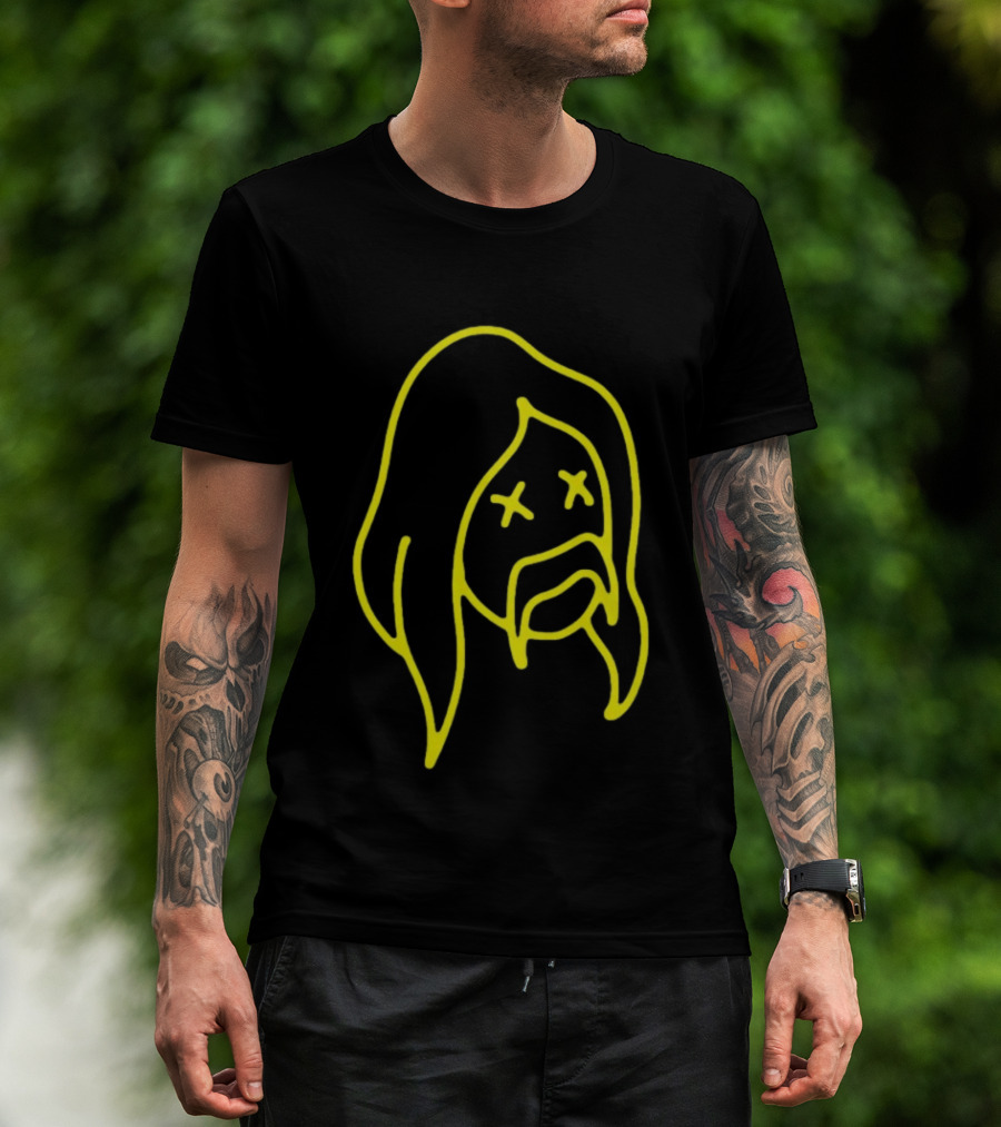 Austin Meade Store Blackout Black Neon Yellow Face Lines T-Shirt
