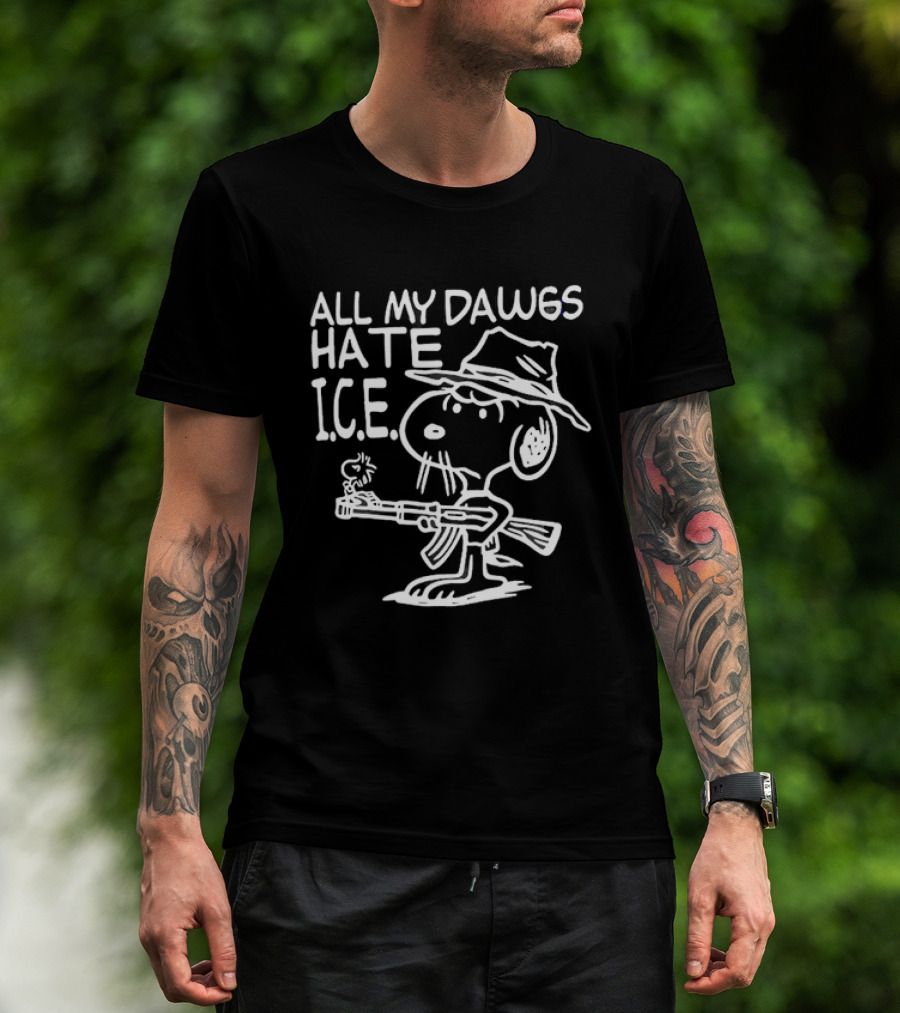 Snoopy Cowboy All My Dawgs Hate Ice Peanuts Character Funny Western T-Shirt