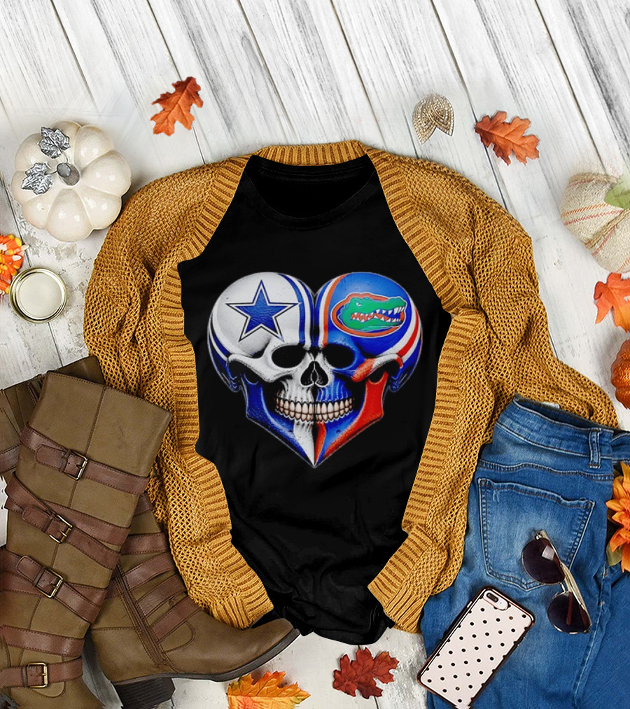 Dallas Cowboys Florida Gators Heart Skull T-Shirt