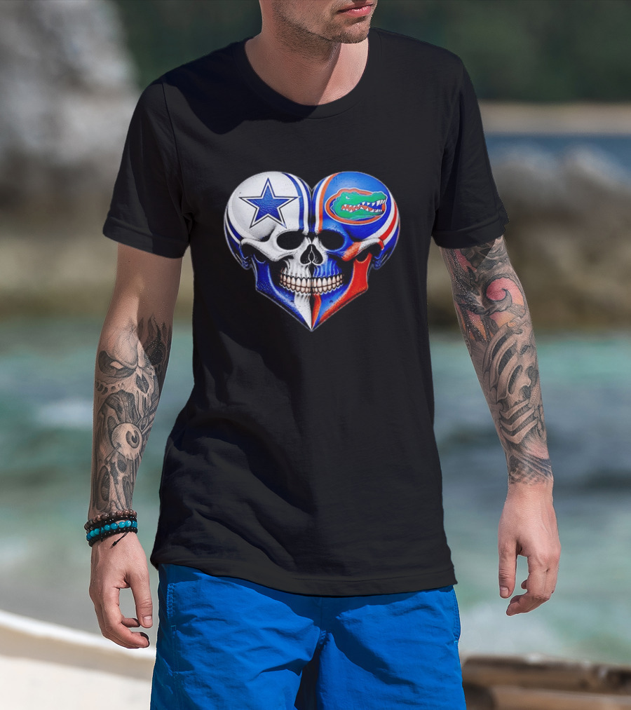 Dallas Cowboys Florida Gators Heart Skull T-Shirt