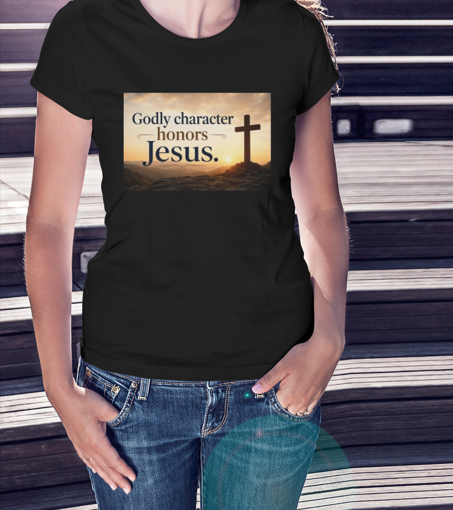 Godly Character Honors Jesus Cross At Sunset T-Shirt